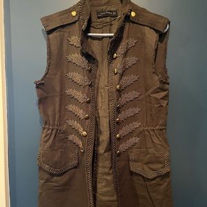olive green vest with gold beading and details